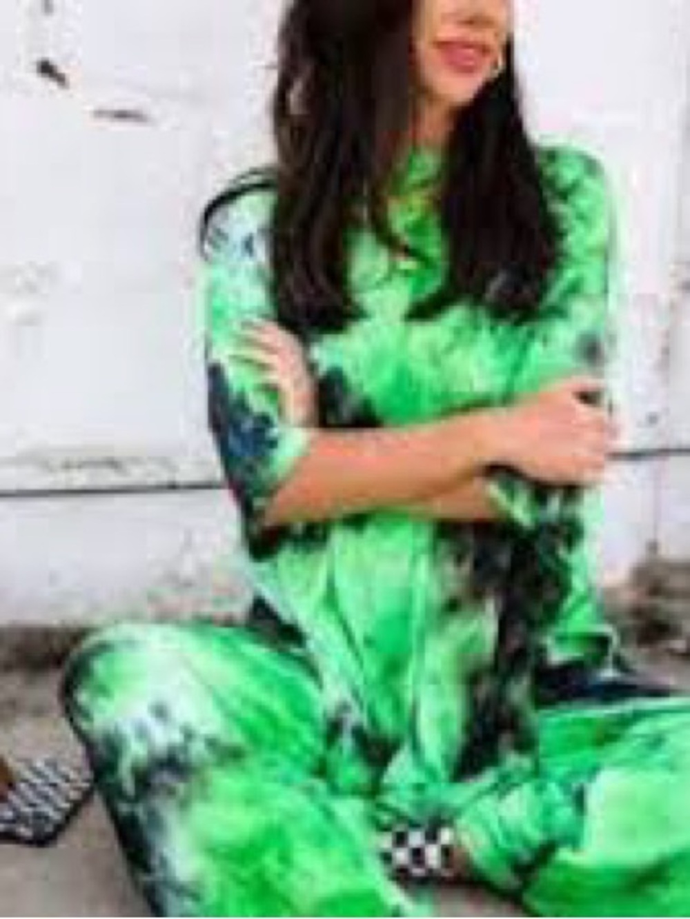 Dressed in LALA Neon Green and Black Tie-Dye Ribbed Playsuit